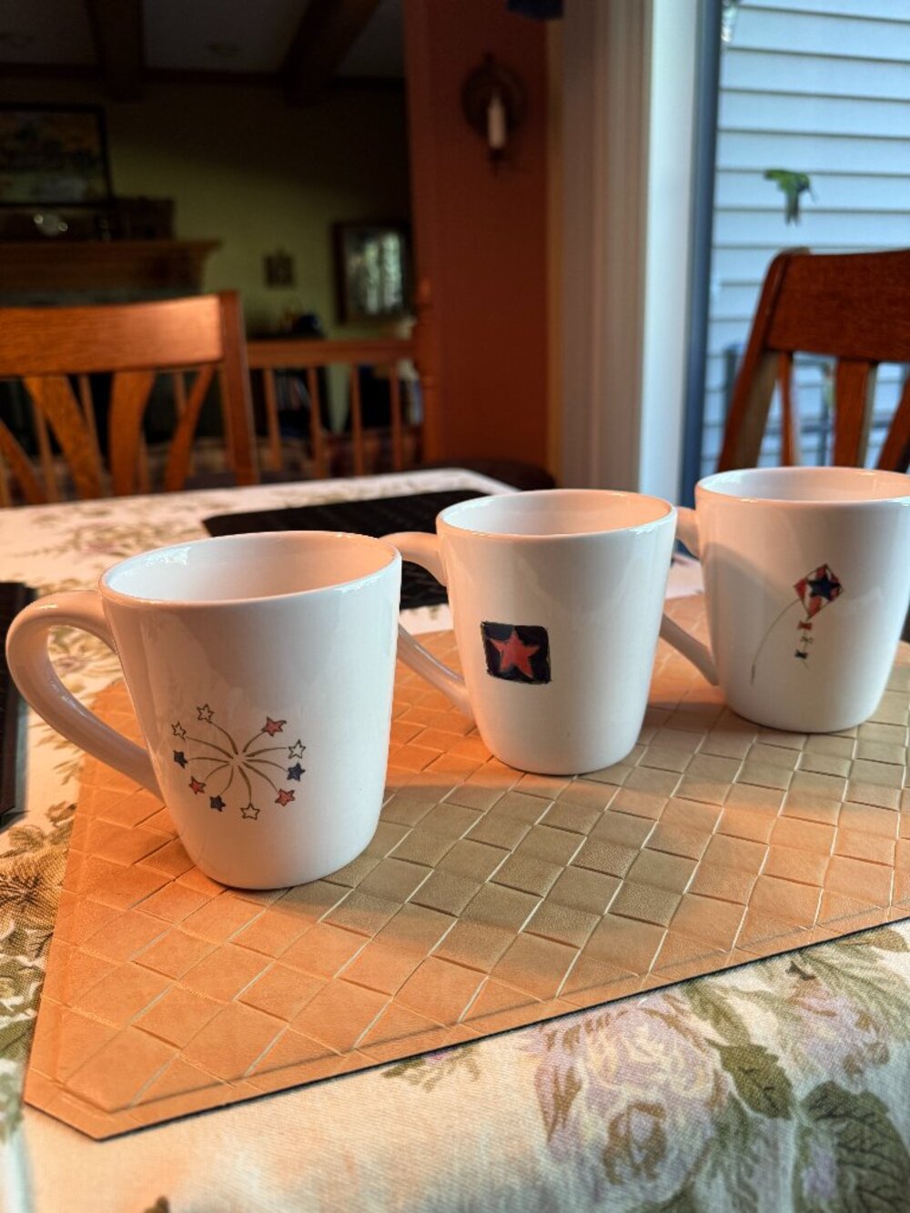 Set of 3 World Market Mugs White with Design Each Different 16 oz